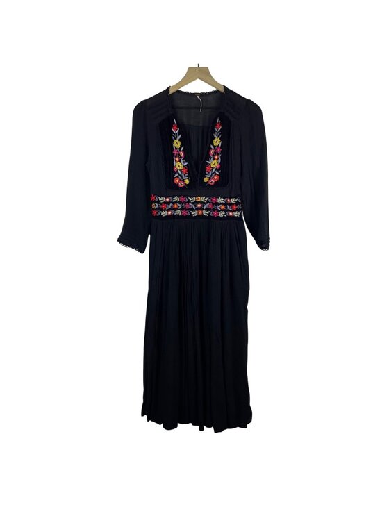 Free People Dresses & Skirts - Free People Flora Black Embroidered Floral Festival maxi boho dress Small